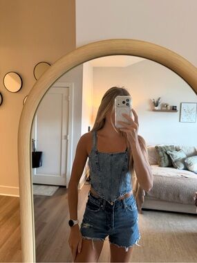 Denim Corset Top in Light Blue